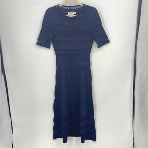Eliza J navy blue striped textured knit fit & flare dress M short sleeved